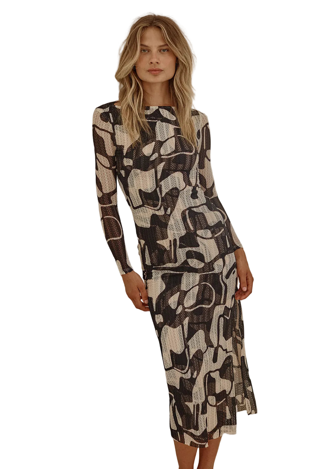 Abstract Marble Knit Midi Dress
