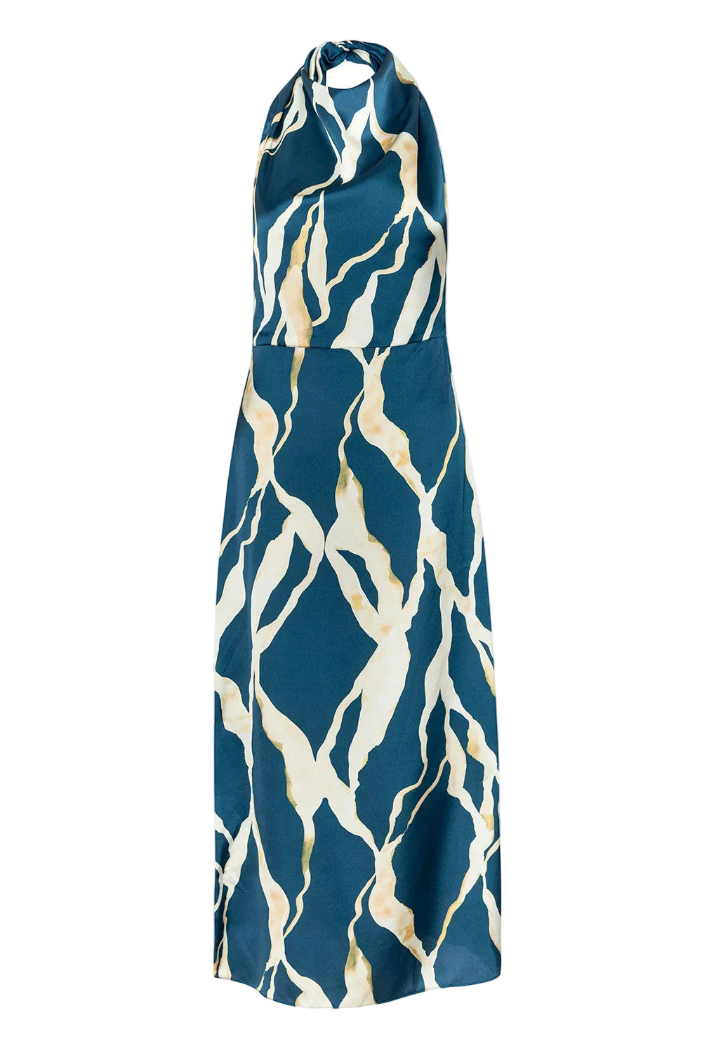 Abstract Satin Halter Midi Dress