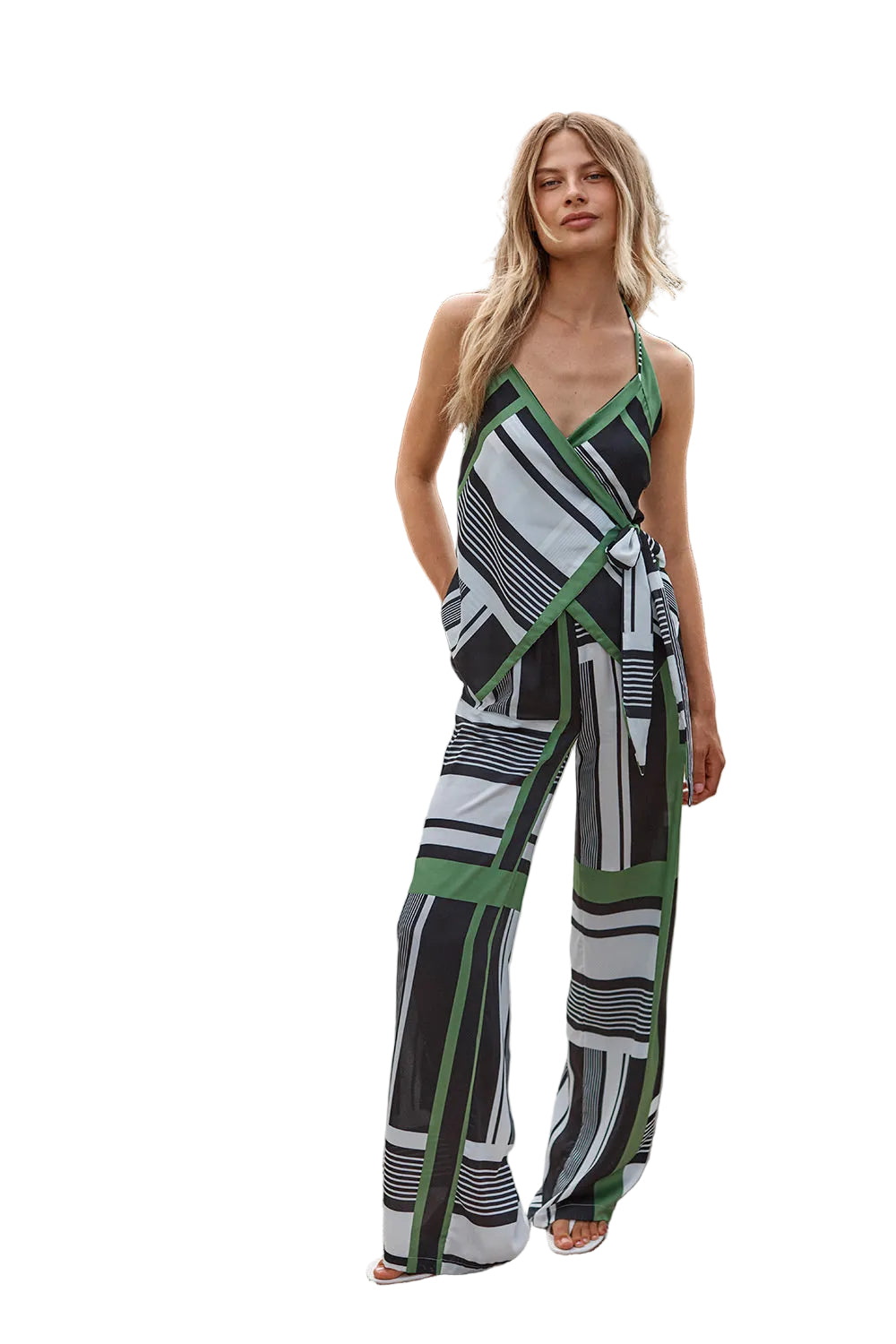 Geo Stripe Satin Halter Top