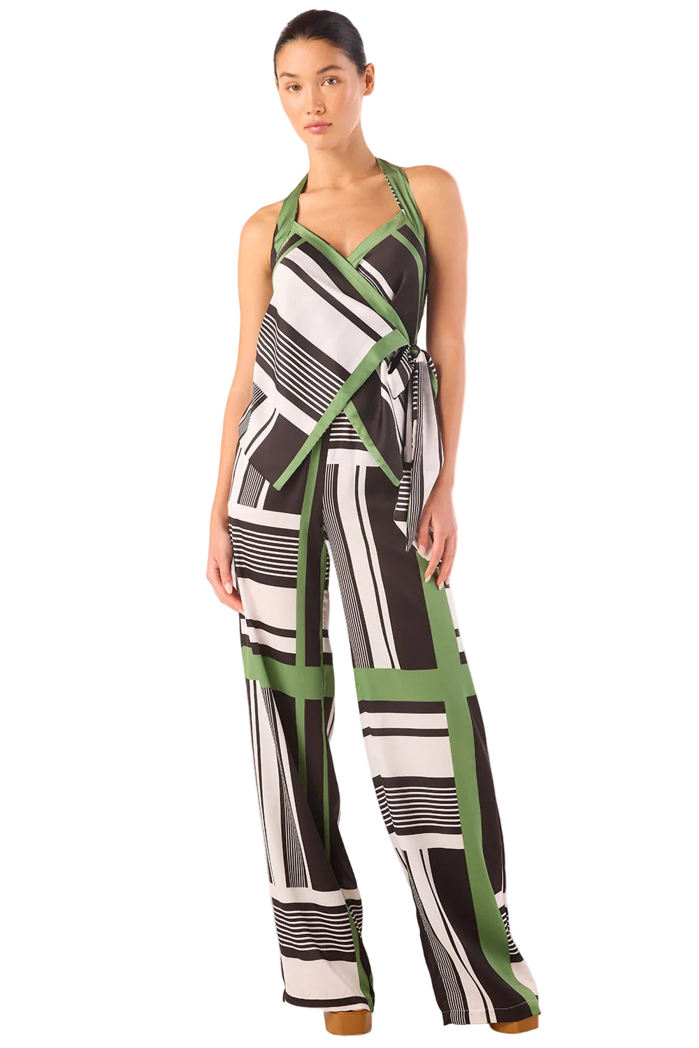 Geo Stripe Satin Halter Top