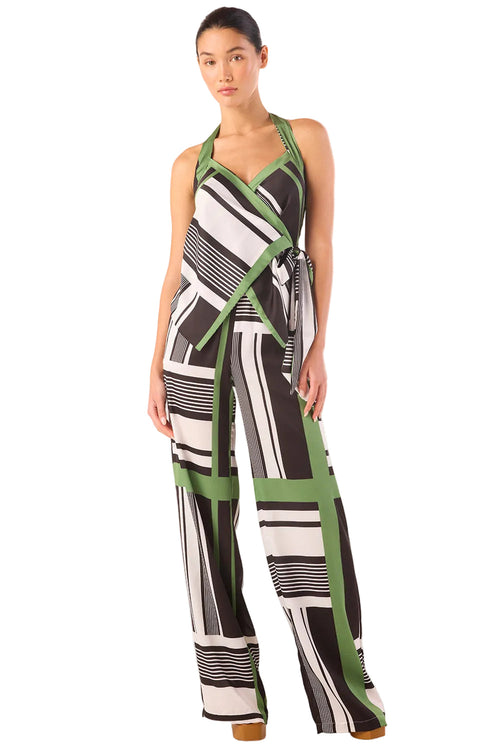 Geo Stripe Satin Halter Top