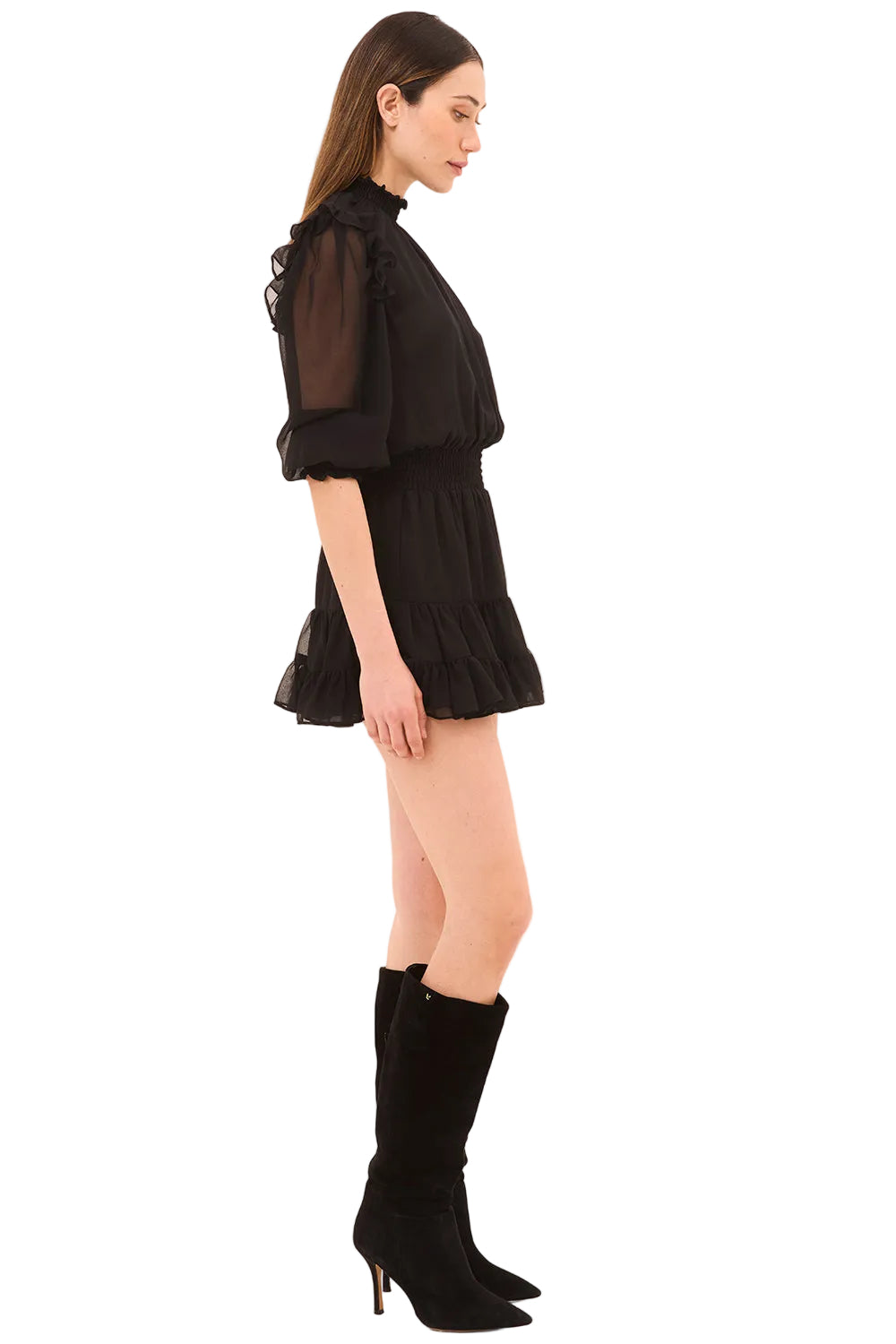 Gianna Black Chiffon Mini Dress