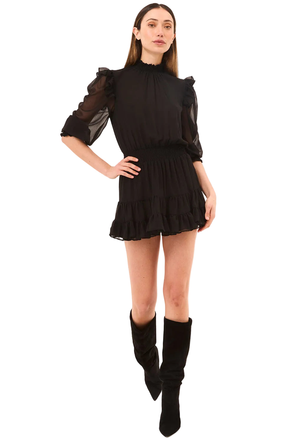 Gianna Black Chiffon Mini Dress