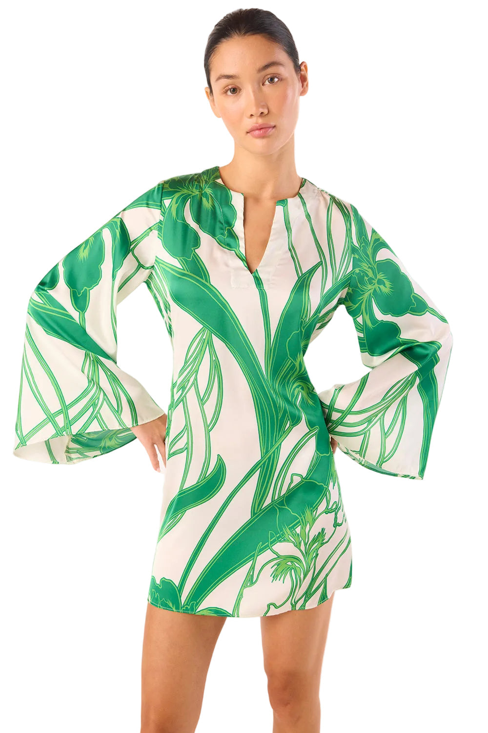 Green Iris Satin Mini Dress