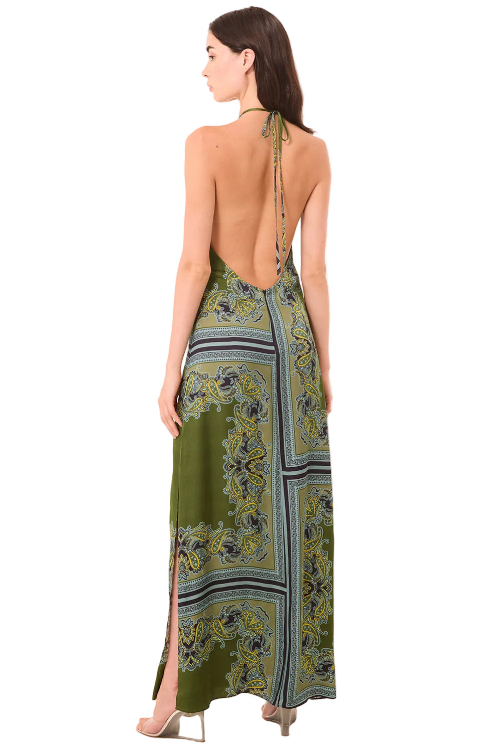 Moss Scarf Satin Halter Maxi Dress