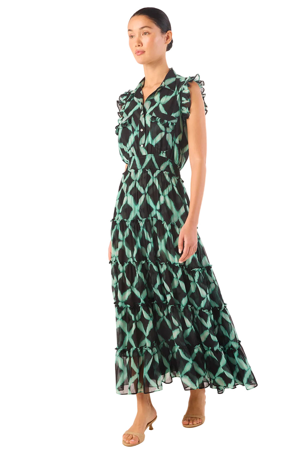 Painted Lattice Chiffon Maxi Dress