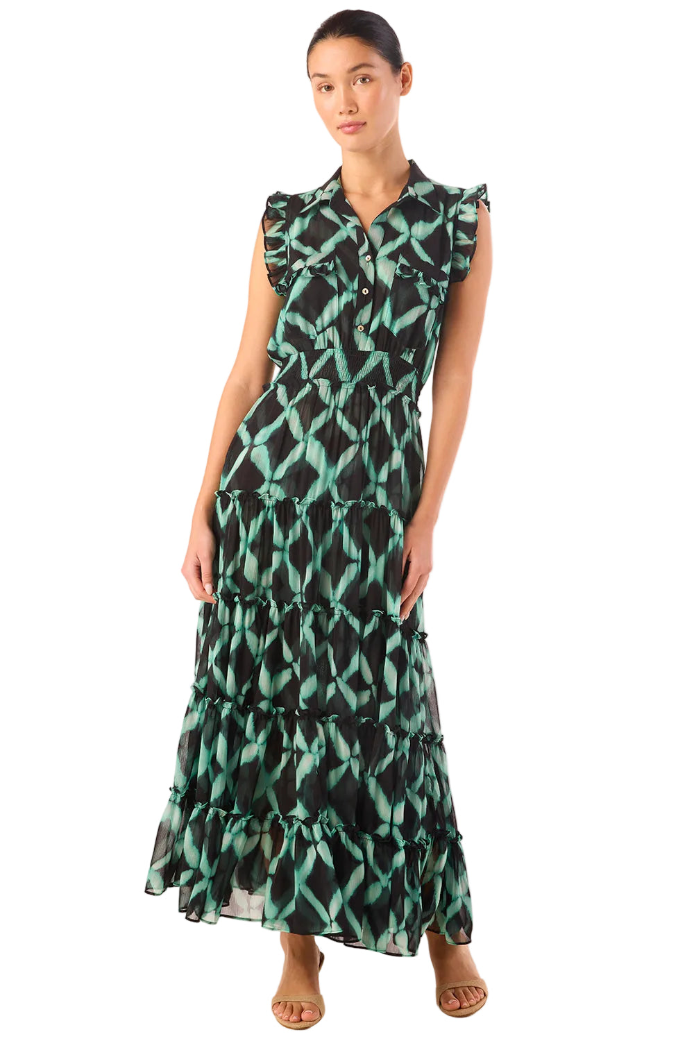 Painted Lattice Chiffon Maxi Dress