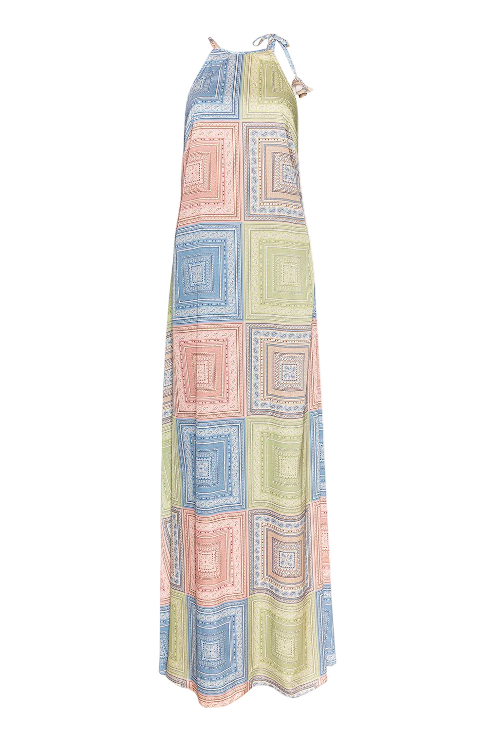 Pastel Tiles Satin Maxi Dress