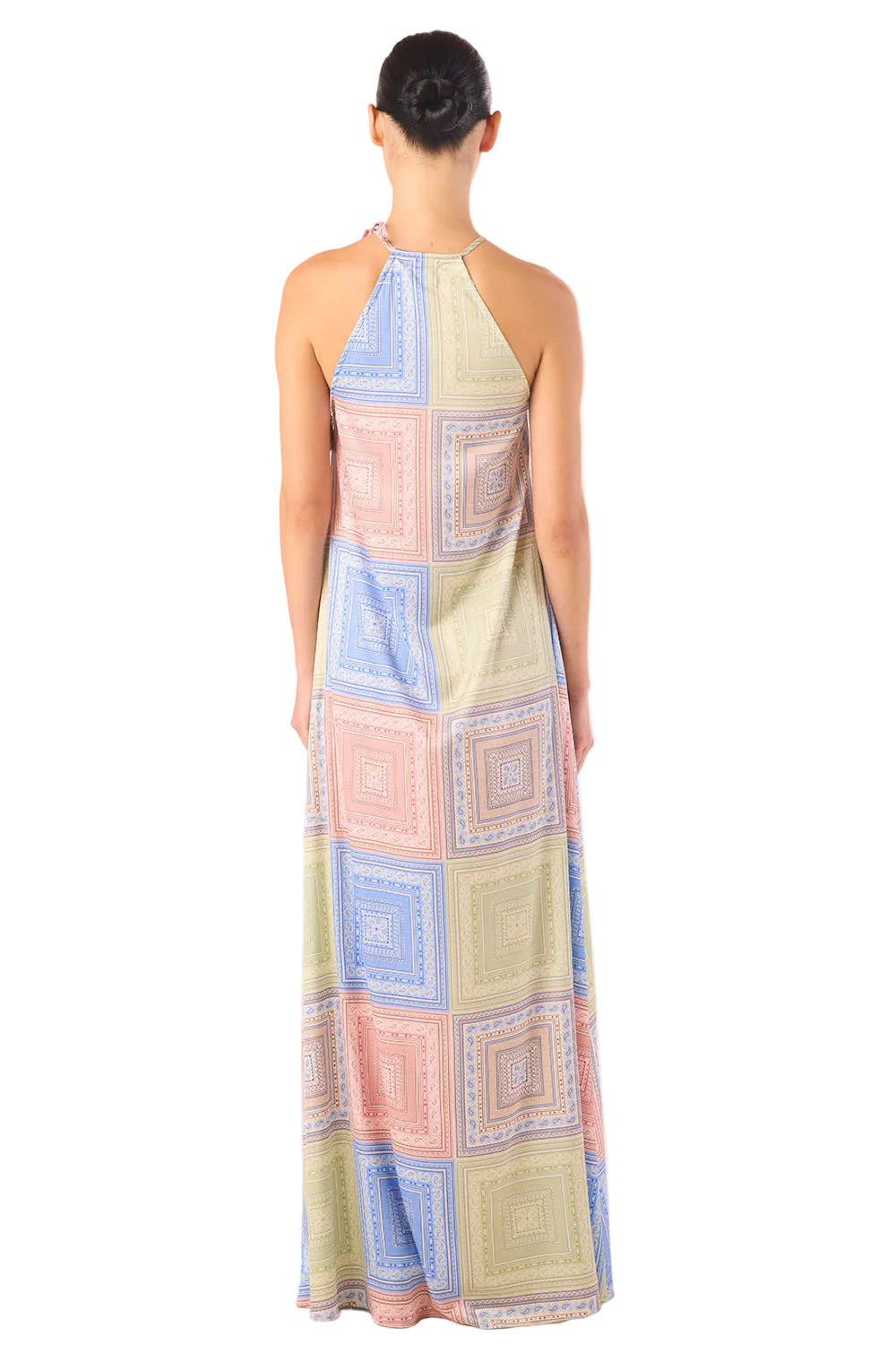 Pastel Tiles Satin Maxi Dress