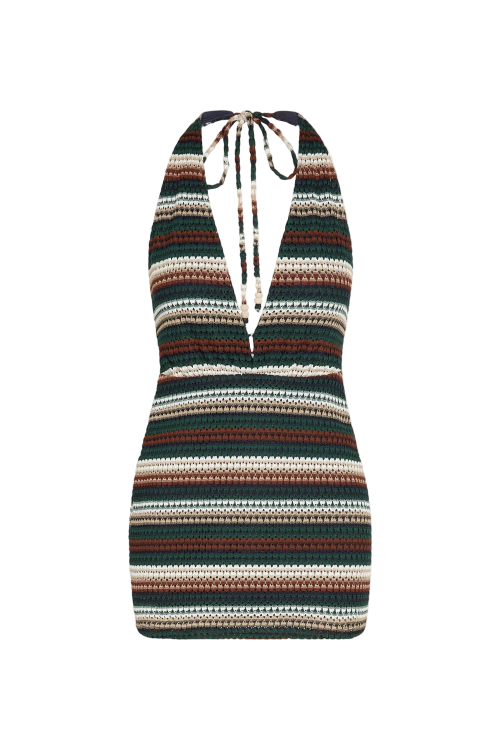 Hazel Crochet Knit Mini Dress – Summer Stripe Halter Dress