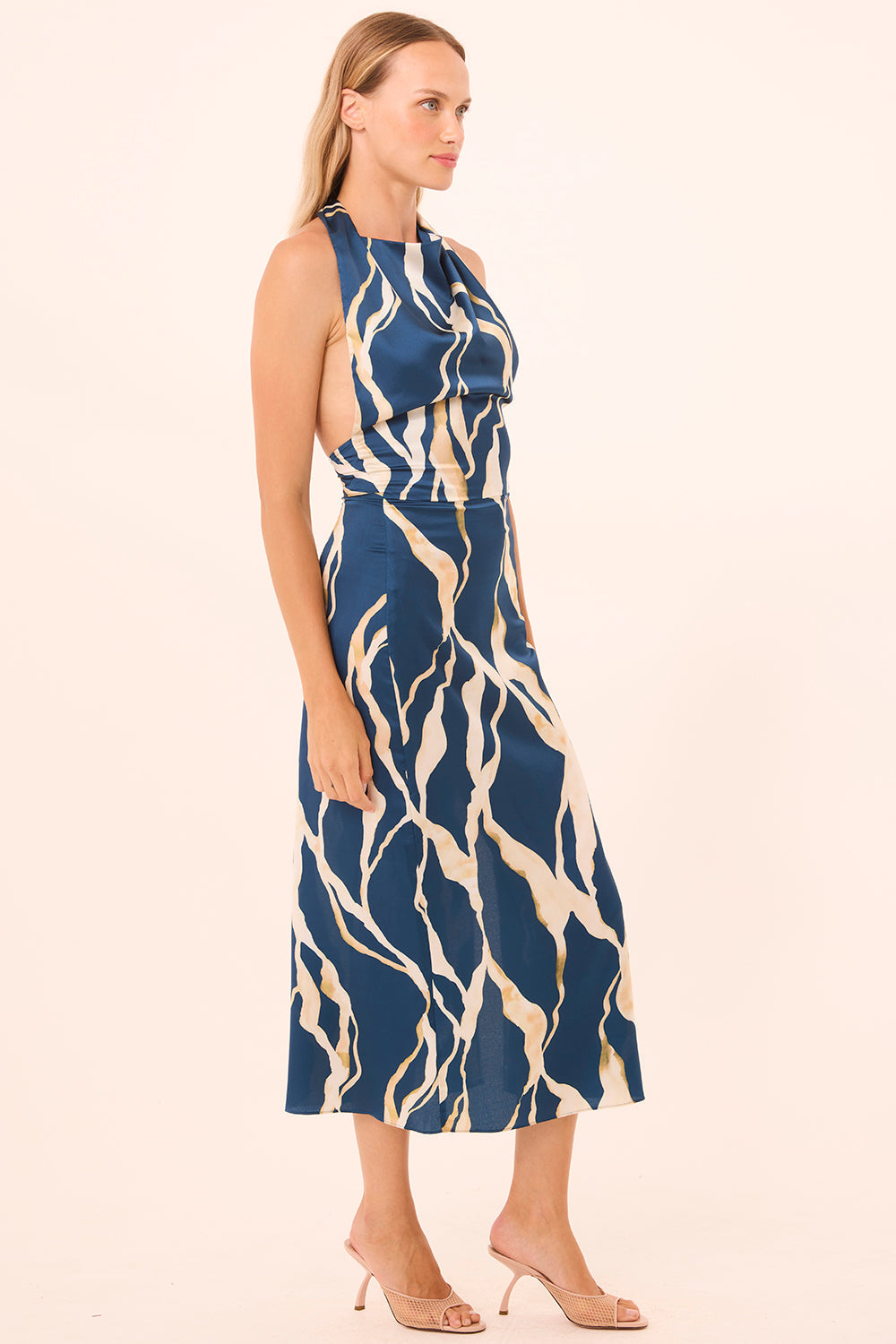 Vertical Abstract Satin Midi Dress
