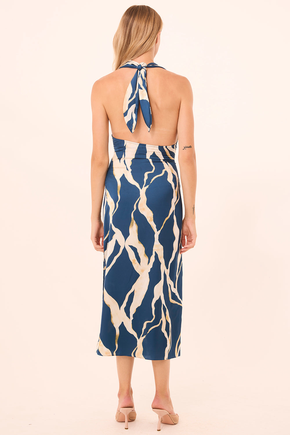 Vertical Abstract Satin Midi Dress