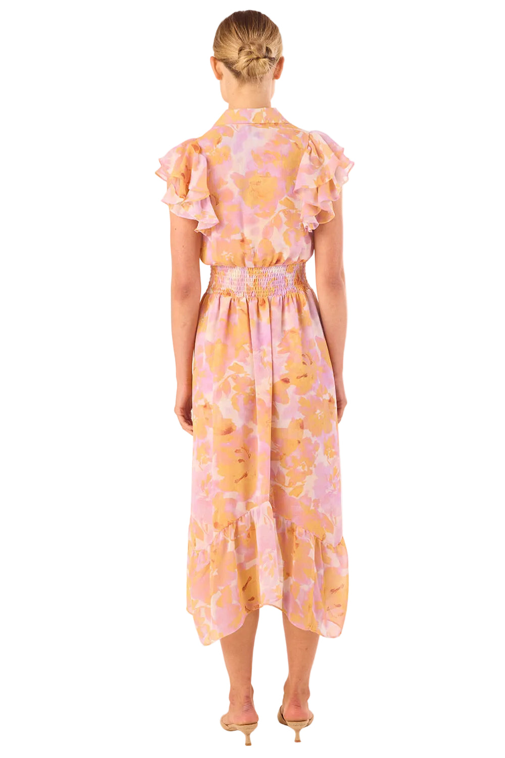 Watercolor Floral Ruffle Midi Dress